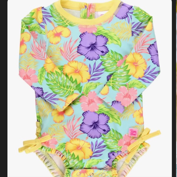 RuffleButts Baby Girls Long Sleeve One Piece Swimsuit w/ UPF 50+ Sun Protection - Picture 3 of 11